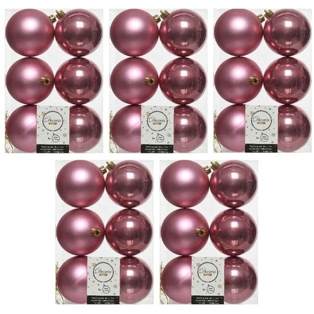 30x Oud roze kerstballen 8 cm  glanzende/matte kunststof/plastic kerstversiering