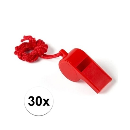 30x Feestartikelen plastic rood fluitje
