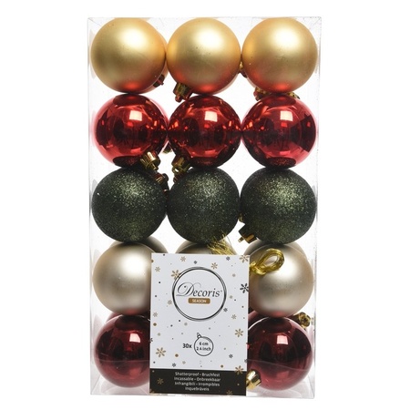 Rood/groen/gouden kerstboomballen set 6 cm