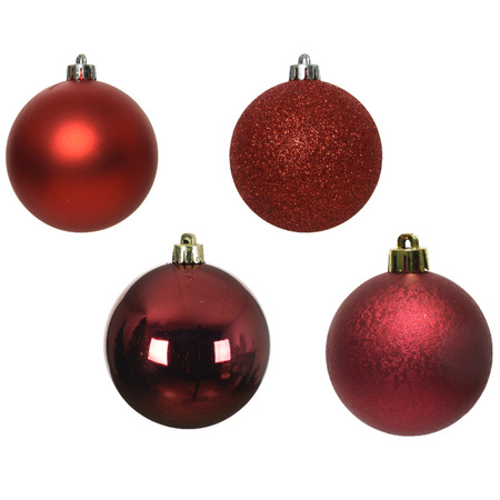 30x pcs plastic christmas baubles incl. star tree topper dark red