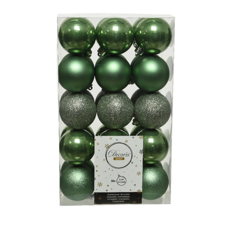 30x Christmas baubles sage green 6 cm plastic 