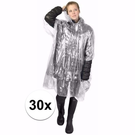 30x transparante regen ponchos voor volwassenen