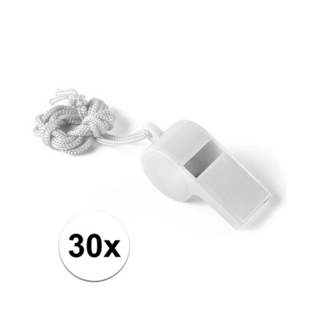 30x Feestartikelen plastic wit fluitje