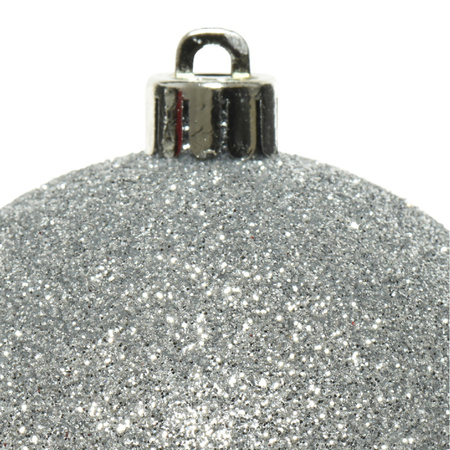 30x Zilveren kerstballen 6 cm glanzende/matte/glitter kunststof/plastic kerstversiering