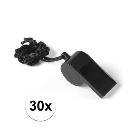 30x Feestartikelen plastic zwart fluitje