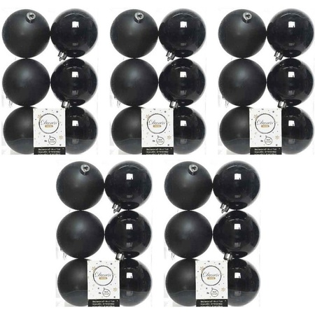 30x Zwarte kerstballen 8 cm  glanzende/matte kunststof/plastic kerstversiering