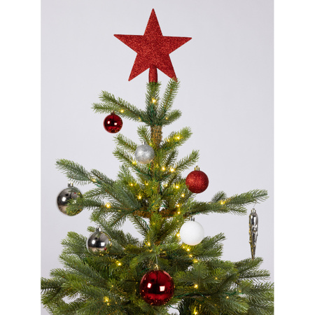 33x Rode/witte/zilveren kerstballen 5-6-8 cm glanzende/matte/glitter kunststof/plastic kerstversiering