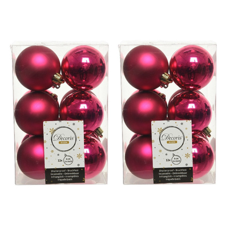 36x Bessen roze kerstballen 6 cm kunststof mat/glans