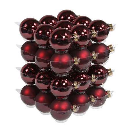 36x Bordeaux rode kerstballen mat/glans 6 cm glas kerstversiering