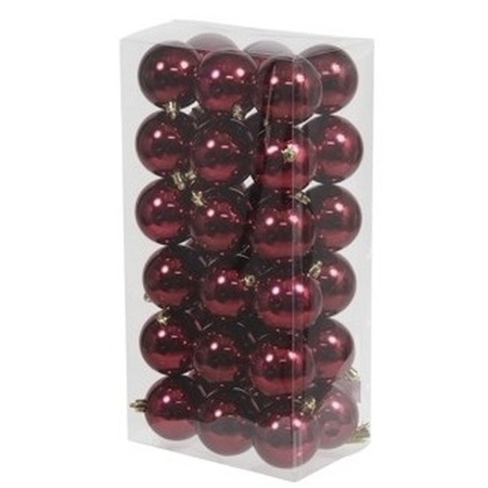 36x Bordeaux rode kerstballen 6 cm glanzende kunststof/plastic kerstversiering