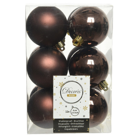 36x Donkerbruine kerstballen 6 cm kunststof mat/glans
