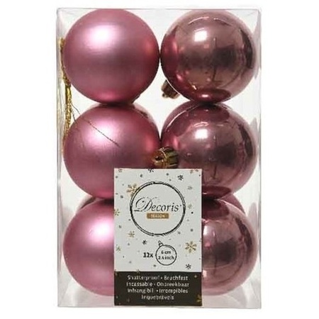 36x Oud roze kerstballen 6 cm glanzende/matte kunststof/plastic kerstversiering