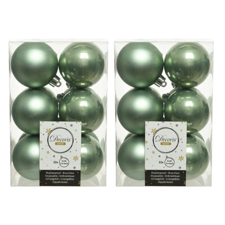 36x Salie groene kerstballen 6 cm kunststof mat/glans