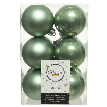 36x Salie groene kerstballen 6 cm kunststof mat/glans