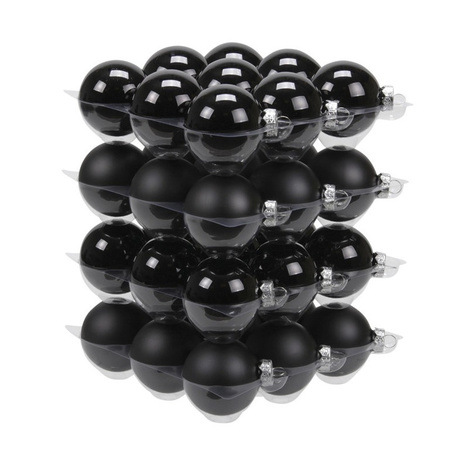 72x stuks glazen kerstballen zwart 4 en 6 cm mat/glans
