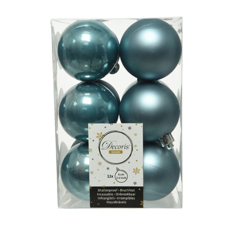 36x stuks kunststof kerstballen ijsblauw (blue dawn) 6 cm glans/mat