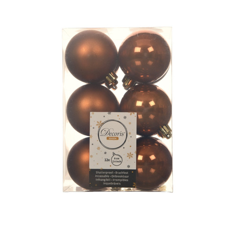 36x stuks kunststof kerstballen kaneel bruin 6 cm glans/mat