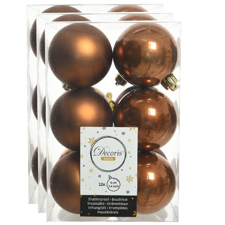 36x stuks kunststof kerstballen kaneel bruin 6 cm glans/mat