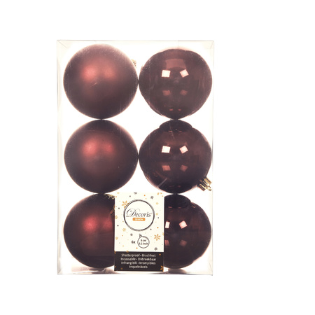 36x stuks kunststof kerstballen mahonie bruin 8 cm glans/mat