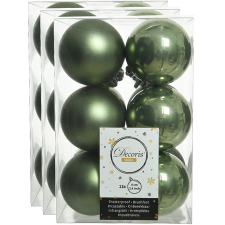 36x stuks kunststof kerstballen mos groen 6 cm glans/mat