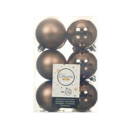 36x stuks kunststof kerstballen walnoot bruin 6 cm glans/mat