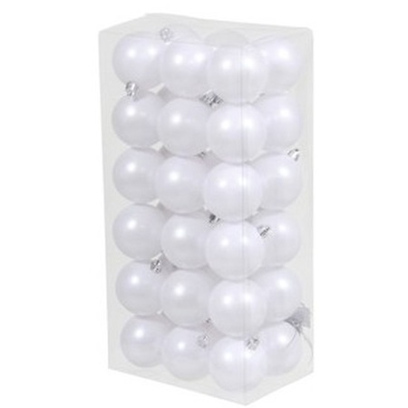 Kerstversiering kunststof kerstballen met piek wit 6-8-10 cm pakket van 63x stuks