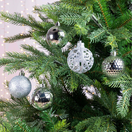 37x Zilveren kerstballen 6 cm glanzende/matte/glitter kunststof/plastic kerstversiering