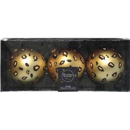 3x Luipaard print kerstballen 8 cm matte glas kerstversiering