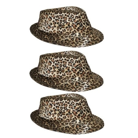 3x Trilby hat with leopard print