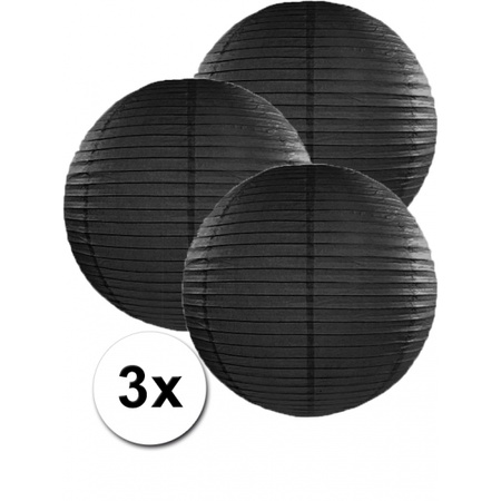 3x bolvormige lampionnen zwart 35 cm