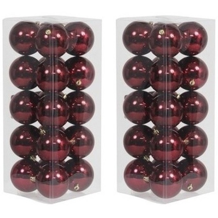 40x Bordeaux rode kerstballen 8 cm glanzende kunststof/plastic kerstversiering
