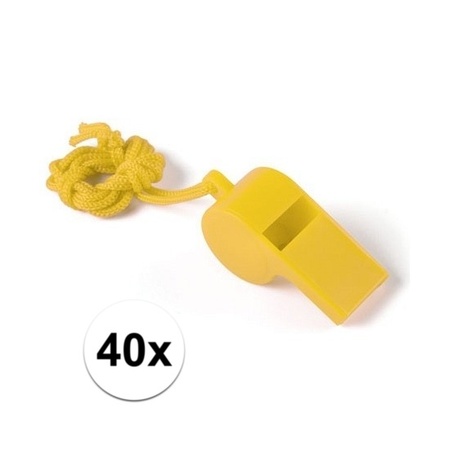 40x Feestartikelen plastic geel fluitje