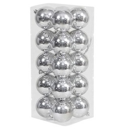 40x Silver Christmas baubles shiny 8 cm plastic 