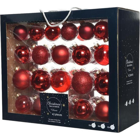 42x Kerst rode kerstballen 5-6-7 cm glanzende/matte glas kerstversiering
