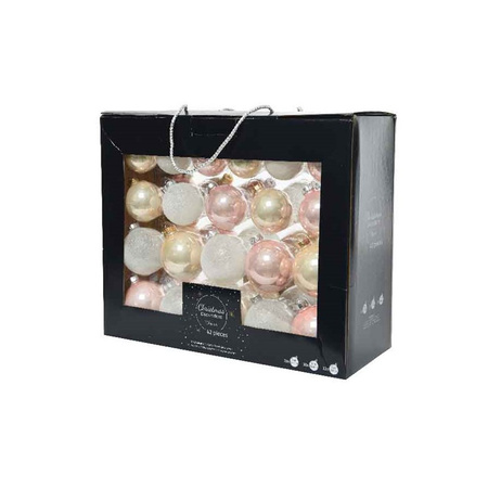 42x Glass baubles light pink (blush)/pearl/white 5-6-7 cm matte/shiny