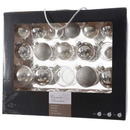 42x Zilveren kerstballen 5-6-7 cm glanzende/matte glas kerstversiering