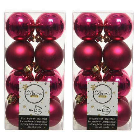 48x Bessen roze kleine kerstballen 4 cm kunststof mat/glans