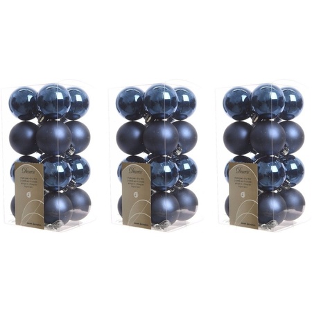 48x Donkerblauwe kerstballen 4 cm glanzende/matte kunststof/plastic kerstversiering