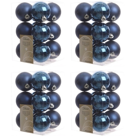 48x Donkerblauwe kerstballen 6 cm glanzende/matte kunststof/plastic kerstversiering