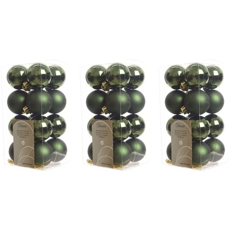 48x Dark green Christmas baubles 4 cm plastic matte/shiny