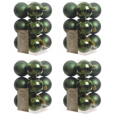 48x Donkergroene kerstballen 6 cm glanzende/matte kunststof/plastic kerstversiering