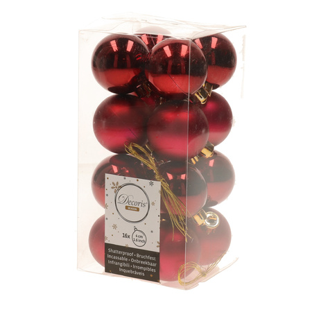 48x Donkerrode kerstballen 4 cm glanzende/matte kunststof/plastic kerstversiering
