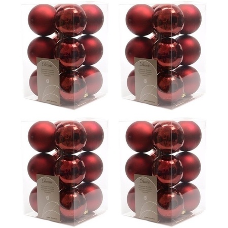 48x Donkerrode kerstballen 6 cm glanzende/matte kunststof/plastic kerstversiering