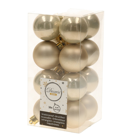 48x Licht parel/champagne kerstballen 4 cm glanzende/matte kunststof/plastic kerstversiering