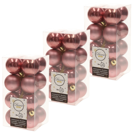 48x Oud roze kerstballen 4 cm glanzende/matte kunststof/plastic kerstversiering