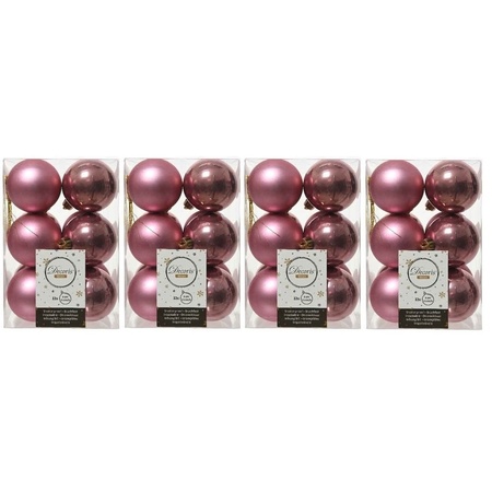 48x Oud roze kerstballen 6 cm glanzende/matte kunststof/plastic kerstversiering