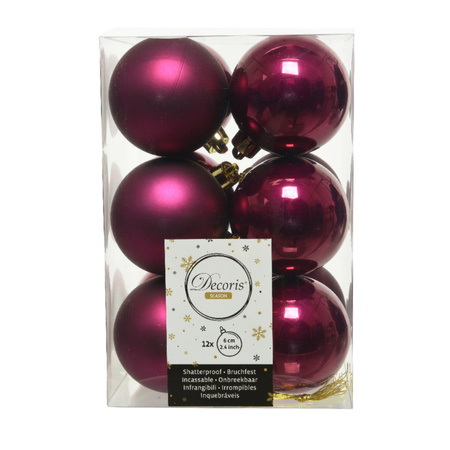 48x stuks kunststof kerstballen framboos roze (magnolia) 6 cm glans/mat