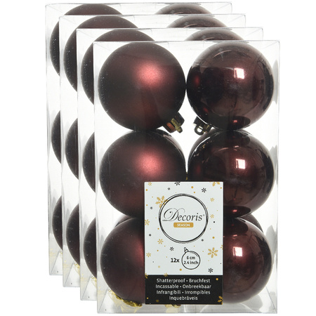 48x stuks kunststof kerstballen mahonie bruin 6 cm glans/mat
