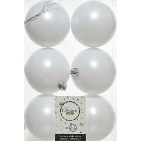 48x Winter witte kerstballen 8 cm matte kunststof/plastic kerstversiering