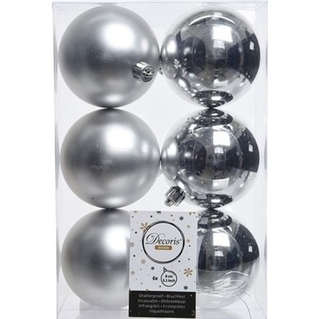 48x Zilveren kerstballen 8 cm  glanzende/matte kunststof/plastic kerstversiering